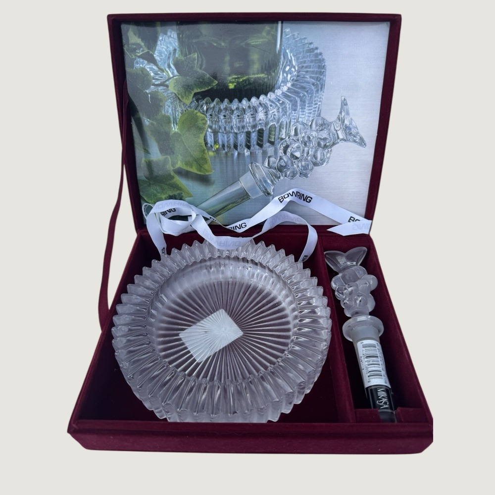 Vintage Mikasa Diamond Fire Champagne/Wine Set - Crystal Coaster & Grape Bottle